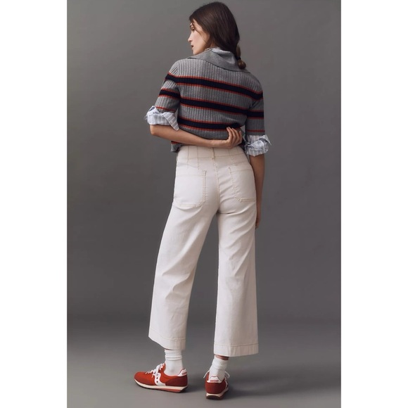 Anthropologie Colette Linen Cropped Wide-Leg Pants Maeve Magic Fabric Cream 27 - Picture 10 of 12